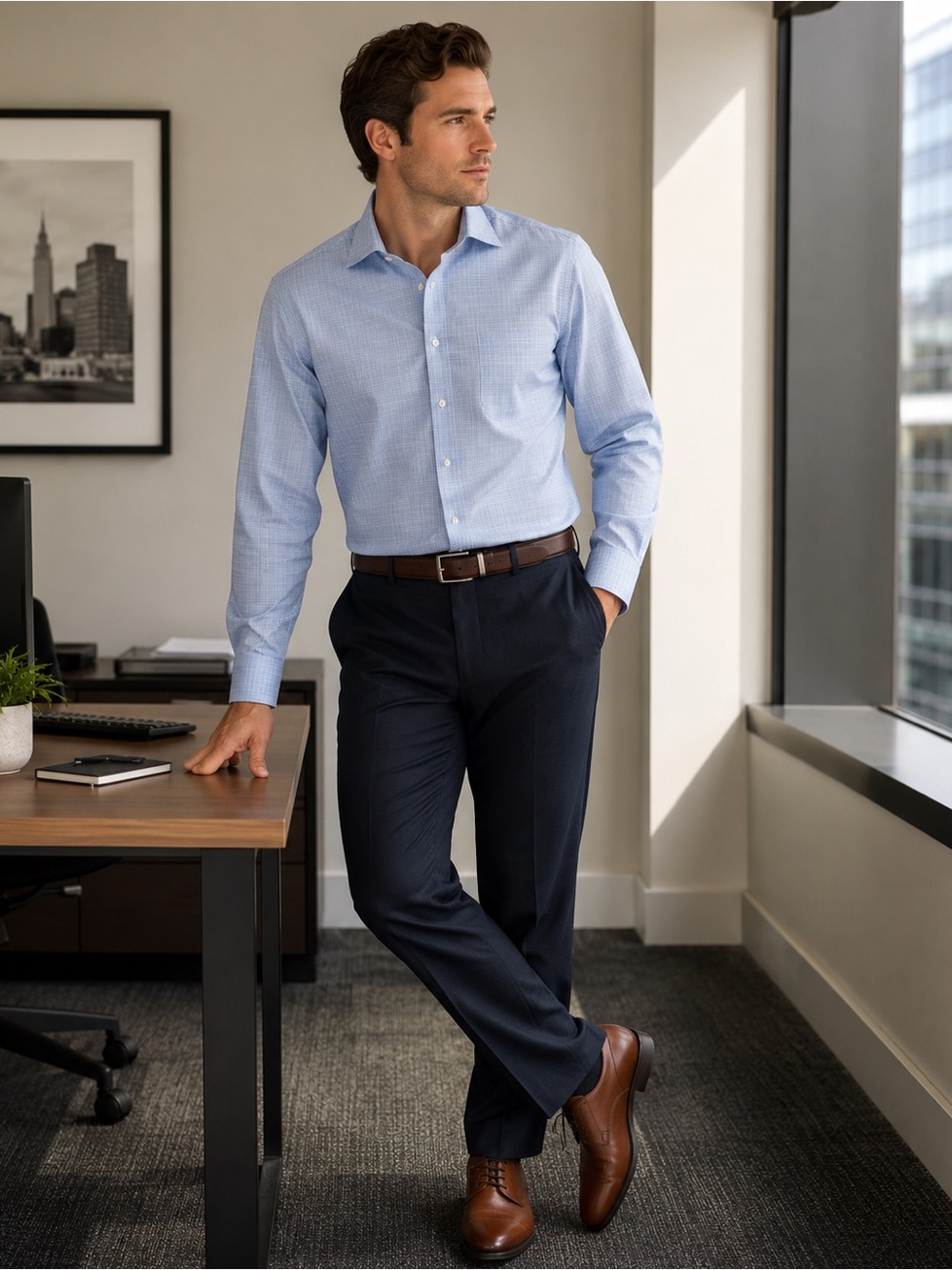 Charles Tyrwhitt Light Blue Dress Shirt - Subtle Grid